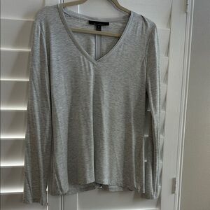 White House Black Market Light Heather Gray V-Neck Long Sleeve Top